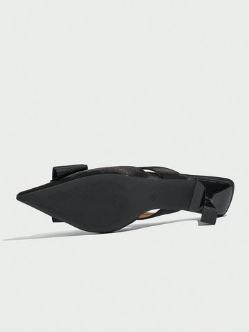 Women's Pointed Toe Closed-Toe Kitten Heel Pumps With Bow Decoration, Women's Pointed Toe Closed-Toe Kitten Heel Pumps With Bow Decoration,