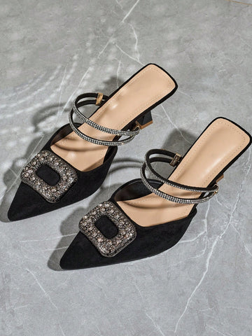 Women's Pointed Toe High Heel Pumps, Rhinestone Buckle Decor Dress Shoes, Sexy For Commute Women's Pointed Toe High Heel Pumps, Rhinestone Buckle Decor Dress Shoes, Sexy For Commute