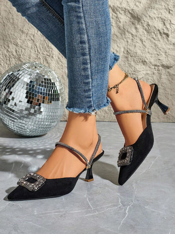 Women's Pointed Toe High Heel Pumps, Rhinestone Buckle Decor Dress Shoes, Sexy For Commute Women's Pointed Toe High Heel Pumps, Rhinestone Buckle Decor Dress Shoes, Sexy For Commute
