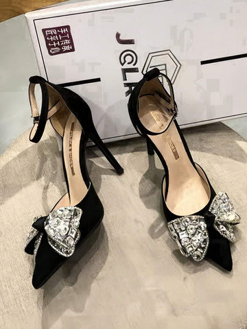 Women's Pointed Toe High Heel Shoes With Crystal Bowknot Single Strap, Women's Pointed Toe High Heel Shoes With Crystal Bowknot Single Strap,