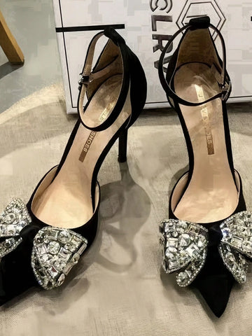 Women's Pointed Toe High Heel Shoes With Crystal Bowknot Single Strap, Women's Pointed Toe High Heel Shoes With Crystal Bowknot Single Strap,