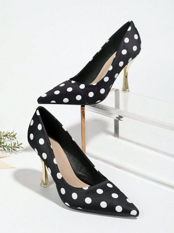 Women's Pointed Toe High Heel Shoes With Polka Dot Decor, Women's Pointed Toe High Heel Shoes With Polka Dot Decor,