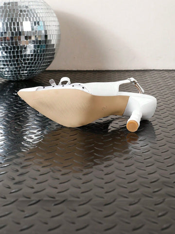 Women's Pointed Toe Mesh Bow Hollow Back Strap Asymmetric White Women's Pointed Toe Mesh Bow Hollow Back Strap Asymmetric White