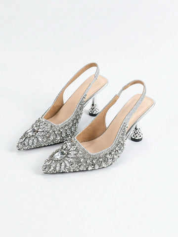 Women's Pointed Toe Metal Pineapple Electroplated Heel Fancy Fashion Comfortable Sparkling Colored Rhineston Women's Pointed Toe Metal Pineapple Electroplated Heel Fancy Fashion Comfortable Sparkling Colored Rhineston