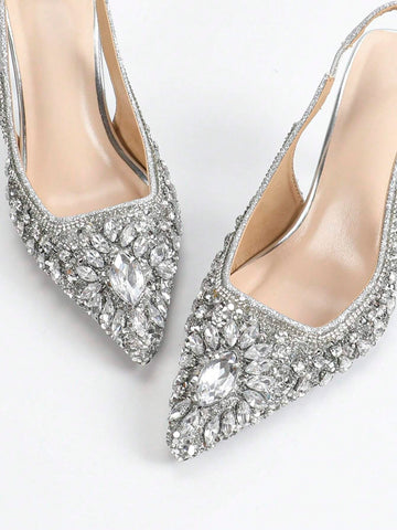 Women's Pointed Toe Metal Pineapple Electroplated Heel Fancy Fashion Comfortable Sparkling Colored Rhineston Women's Pointed Toe Metal Pineapple Electroplated Heel Fancy Fashion Comfortable Sparkling Colored Rhineston