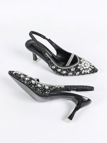 Women's Pointed Toe, Metallic Heeled, Glamorous Fashion Comfortable Shiny Pearl, Rhinestone Decor, Women's Pointed Toe, Metallic Heeled, Glamorous Fashion Comfortable Shiny Pearl, Rhinestone Decor,