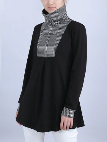 A-Line Plaid Mid-Length Tunic Top, Waist Cinched Pullover Sweatshirt Jacket A-Line Plaid Mid-Length Tunic Top, Waist Cinched Pullover Sweatshirt Jacket