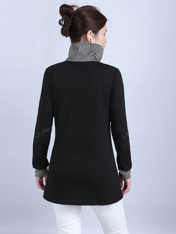 A-Line Plaid Mid-Length Tunic Top, Waist Cinched Pullover Sweatshirt Jacket A-Line Plaid Mid-Length Tunic Top, Waist Cinched Pullover Sweatshirt Jacket