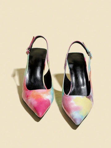 Women's Rainbow Color Peep Toe Low Heel Party High Heel Shoes, Women's Rainbow Color Peep Toe Low Heel Party High Heel Shoes,