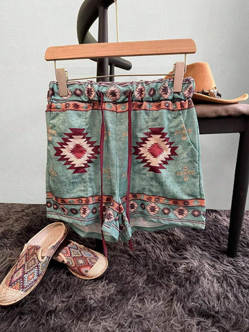 Women's Retro Casual Geometric Printed Shorts Women's Retro Casual Geometric Printed Shorts
