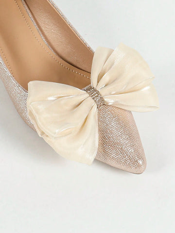 Women's Rhinestone Bow Decor High Heel Shoes, Elegant Pointed Toe Dress High Heels, Fashionable Slip-On Women's Rhinestone Bow Decor High Heel Shoes, Elegant Pointed Toe Dress High Heels, Fashionable Slip-On