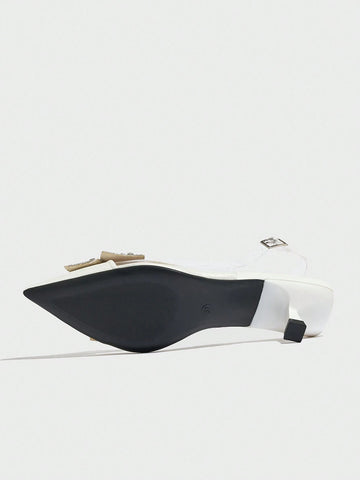 Women's Rhinestone Bow Decor Pointed Toe Transparent High Heel Shoes,Elegant Women's Rhinestone Bow Decor Pointed Toe Transparent High Heel Shoes,Elegant