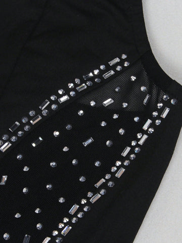 Women's Rhinestone Mesh Semi-Sheer V-Neck Sleeveless Jumpsuit, Sexy Party Style, Elegant Dress Women's Rhinestone Mesh Semi-Sheer V-Neck Sleeveless Jumpsuit, Sexy Party Style, Elegant Dress