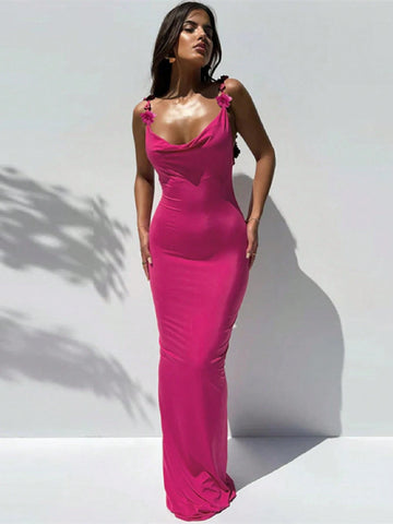 Women's Sexy Backless Strap Studded 3D Floral Form-Fitting Spaghetti Strap Dress Women's Sexy Backless Strap Studded 3D Floral Form-Fitting Spaghetti Strap Dress