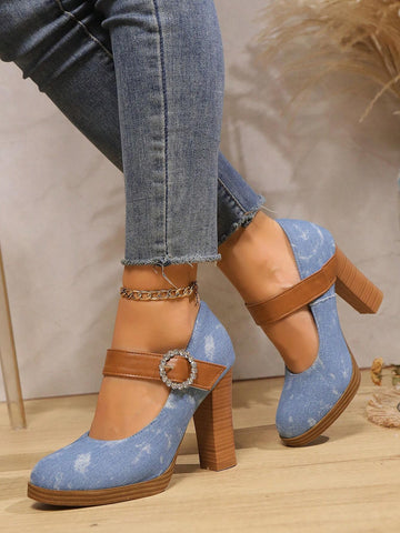 Women's Shallow Mouth Retro High Heel Oxfords, Thick Platform Fashion Women's Shallow Mouth Retro High Heel Oxfords, Thick Platform Fashion