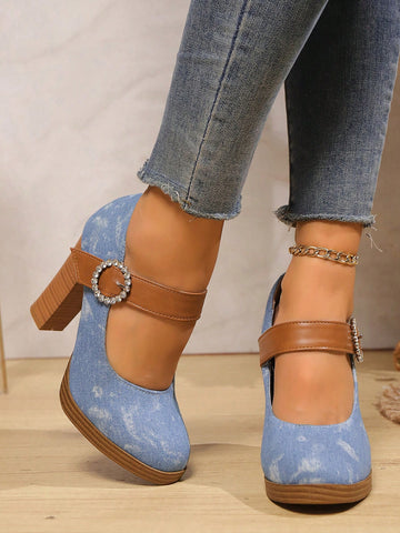 Women's Shallow Mouth Retro High Heel Oxfords, Thick Platform Fashion Women's Shallow Mouth Retro High Heel Oxfords, Thick Platform Fashion