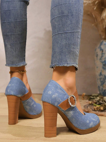 Women's Shallow Mouth Retro High Heel Oxfords, Thick Platform Fashion Women's Shallow Mouth Retro High Heel Oxfords, Thick Platform Fashion