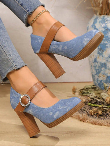Women's Shallow Mouth Retro High Heel Oxfords, Thick Platform Fashion Women's Shallow Mouth Retro High Heel Oxfords, Thick Platform Fashion