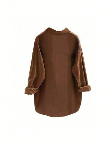 Women's Solid Color Drop Shoulder Long Sleeve Single-Breasted Casual Shirt, Autumn Women's Solid Color Drop Shoulder Long Sleeve Single-Breasted Casual Shirt, Autumn