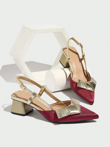 Women's Solid Color Pointed Toe Thick Heel Shoes, Bowknot Decor Women's Solid Color Pointed Toe Thick Heel Shoes, Bowknot Decor