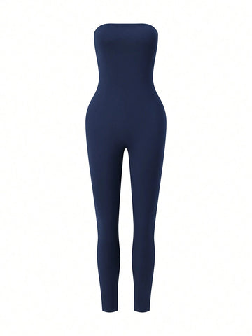 Women's Solid Color Sleeveless Jumpsuit, Slim Fit & Minimalistic Women's Solid Color Sleeveless Jumpsuit, Slim Fit & Minimalistic