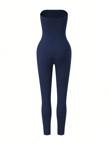 Women's Solid Color Sleeveless Jumpsuit, Slim Fit & Minimalistic Women's Solid Color Sleeveless Jumpsuit, Slim Fit & Minimalistic