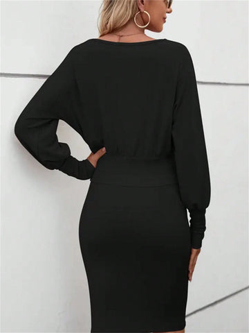 Women's Solid Color Waist-Cinched Bodycon Dress Women's Solid Color Waist-Cinched Bodycon Dress
