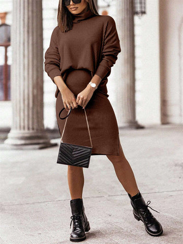 Women's Solid High Collar Texture Skirt Sets Women's Solid High Collar Texture Skirt Sets