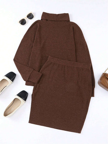 Women's Solid High Collar Texture Skirt Sets Women's Solid High Collar Texture Skirt Sets