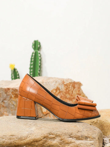 Women's Square Toe High Heel Shoes, 2024 Spring & Autumn New Bowknot Design Comfortable Women's Square Toe High Heel Shoes, 2024 Spring & Autumn New Bowknot Design Comfortable