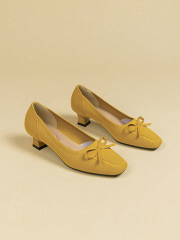 Women's Square Toe Shallow Mouth Chunky Heel Fabric Solid Color Breathable Plus Size Women's Square Toe Shallow Mouth Chunky Heel Fabric Solid Color Breathable Plus Size