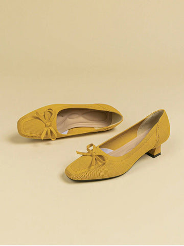 Women's Square Toe Shallow Mouth Chunky Heel Fabric Solid Color Breathable Plus Size Women's Square Toe Shallow Mouth Chunky Heel Fabric Solid Color Breathable Plus Size