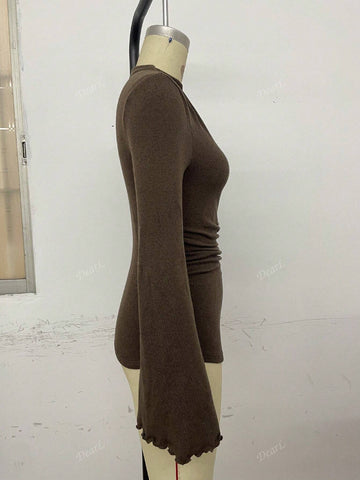 Turtleneck Flared Sleeve Ruched Slim Fit T-Shirt Turtleneck Flared Sleeve Ruched Slim Fit T-Shirt