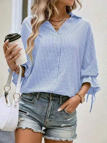 Women's Vacation Casual Striped Batwing Sleeve Blouse Women's Vacation Casual Striped Batwing Sleeve Blouse