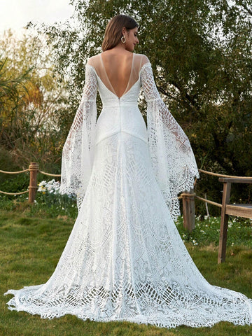 Women's Wedding Dresses Boho For Bride With Long Sleeves Plus Size Lace Beach Bridal Gowns Bohemian Wedding Gowns Women's Wedding Dresses Boho For Bride With Long Sleeves Plus Size Lace Beach Bridal Gowns Bohemian Wedding Gowns