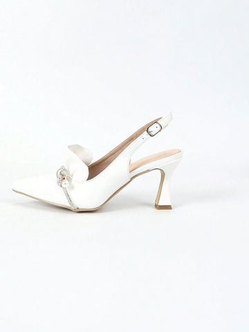 Women's White High Heels, Pointed Toes, Versatile, Simple And Elegant Soft Leather Stilettos, Featuring Pearl Women's White High Heels, Pointed Toes, Versatile, Simple And Elegant Soft Leather Stilettos, Featuring Pearl