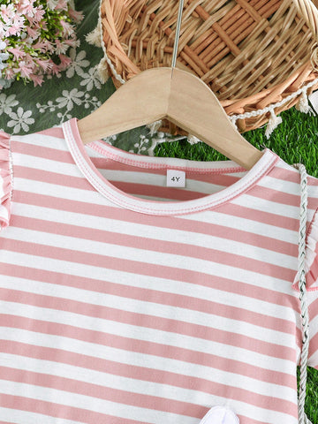 Young Girl 2-7 Years Elegant Bow Rabbit Embroidered Striped Patchwork A-Line Dress Young Girl 2-7 Years Elegant Bow Rabbit Embroidered Striped Patchwork A-Line Dress