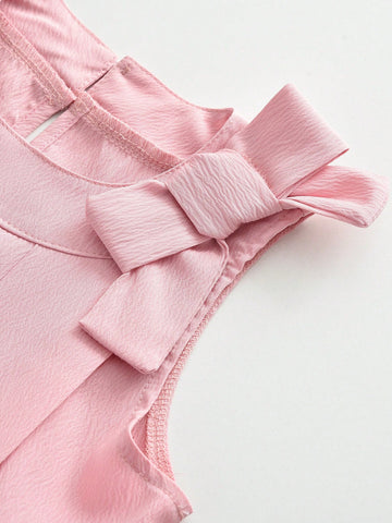 Young Girl 2pcs Casual Tank Bowknot Top & Shorts Clothes Set For Summer Young Girl 2pcs Casual Tank Bowknot Top & Shorts Clothes Set For Summer