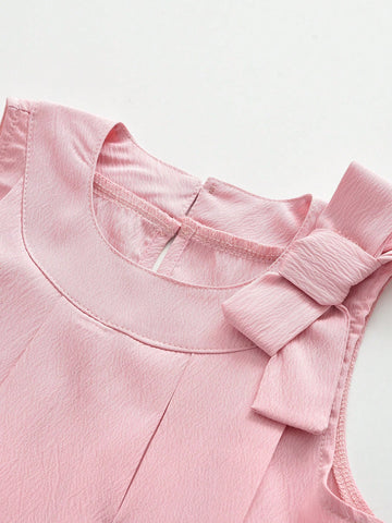 Young Girl 2pcs Casual Tank Bowknot Top & Shorts Clothes Set For Summer Young Girl 2pcs Casual Tank Bowknot Top & Shorts Clothes Set For Summer