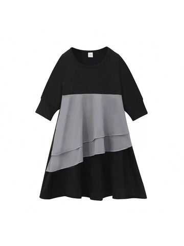 Young Girl 2pcs Set Muslim Long Sleeve Color Block Ruffle Hem Dress + Headscarf Young Girl 2pcs Set Muslim Long Sleeve Color Block Ruffle Hem Dress + Headscarf