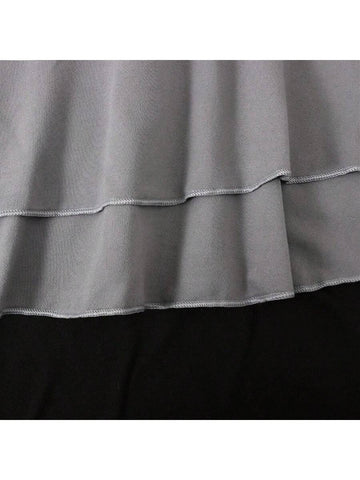 Young Girl 2pcs Set Muslim Long Sleeve Color Block Ruffle Hem Dress + Headscarf Young Girl 2pcs Set Muslim Long Sleeve Color Block Ruffle Hem Dress + Headscarf