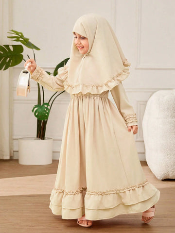 Young Girl A-Line Ruffle Trim & Headband Dress Young Girl A-Line Ruffle Trim & Headband Dress