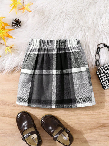 Young Girl Elegant Plaid Wool Blend A-Line Skirt, Suitable For Casual Wear And Formal Occasions Young Girl Elegant Plaid Wool Blend A-Line Skirt, Suitable For Casual Wear And Formal Occasions