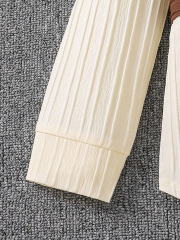 Young Girl Apricot Color Casual Long Length Contrast Color Long Sleeve Single-Breasted Shirt Young Girl Apricot Color Casual Long Length Contrast Color Long Sleeve Single-Breasted Shirt