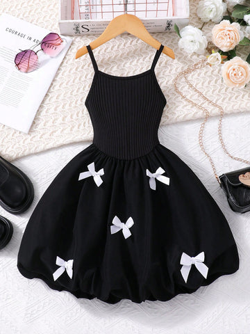 Young Girl Bowknot Waist Ruffled Suspender Dress Young Girl Bowknot Waist Ruffled Suspender Dress