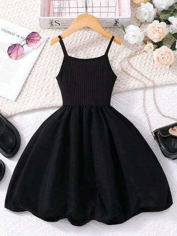 Young Girl Bowknot Waist Ruffled Suspender Dress Young Girl Bowknot Waist Ruffled Suspender Dress