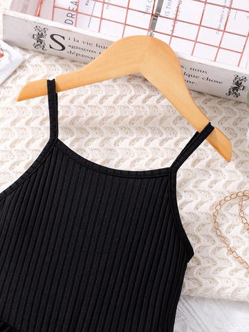 Young Girl Bowknot Waist Ruffled Suspender Dress Young Girl Bowknot Waist Ruffled Suspender Dress