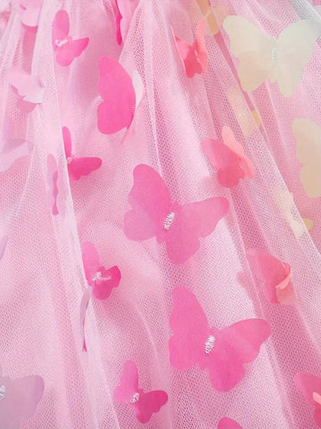 Young Girl Butterfly Pattern Long-Sleeve Mesh Tutu Dress, Spring & Fall Vacation Party Casual A-Line Dress, Gift Young Girl Butterfly Pattern Long-Sleeve Mesh Tutu Dress, Spring & Fall Vacation Party Casual A-Line Dress, Gift