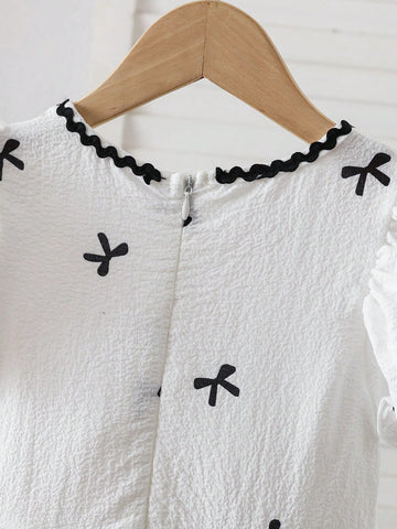 Young Girl Casual Butterfly Printed Puff Sleeve Dress, Spring/Summer Young Girl Casual Butterfly Printed Puff Sleeve Dress, Spring/Summer