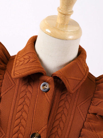 Young Girl Casual Chic Wheat Ear Plaid Ruffle Long Sleeve Dress Young Girl Casual Chic Wheat Ear Plaid Ruffle Long Sleeve Dress